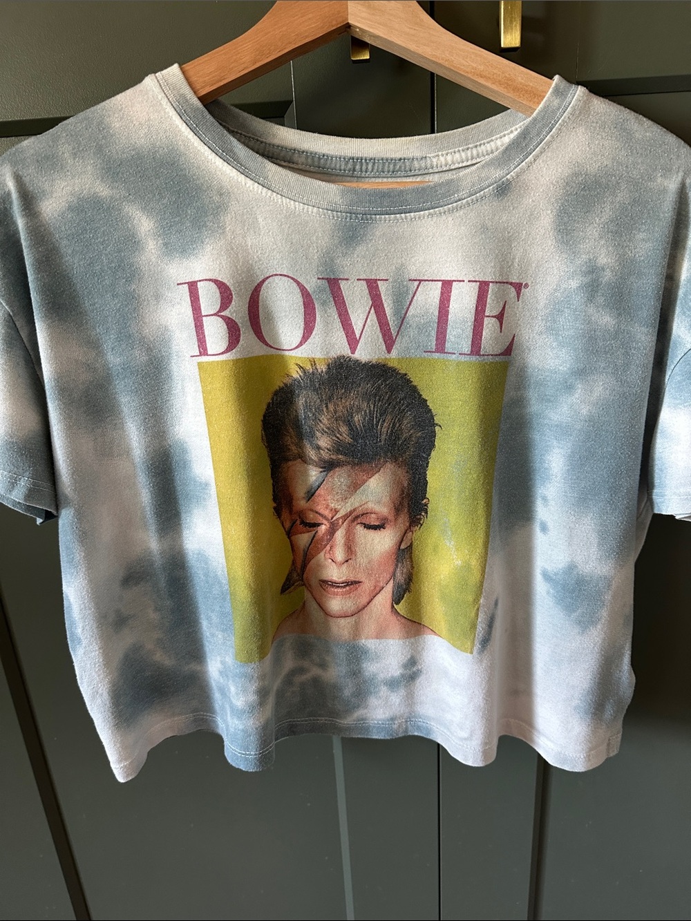 Bowie Graphic Tie-Dye Crop Top - Light Blue
